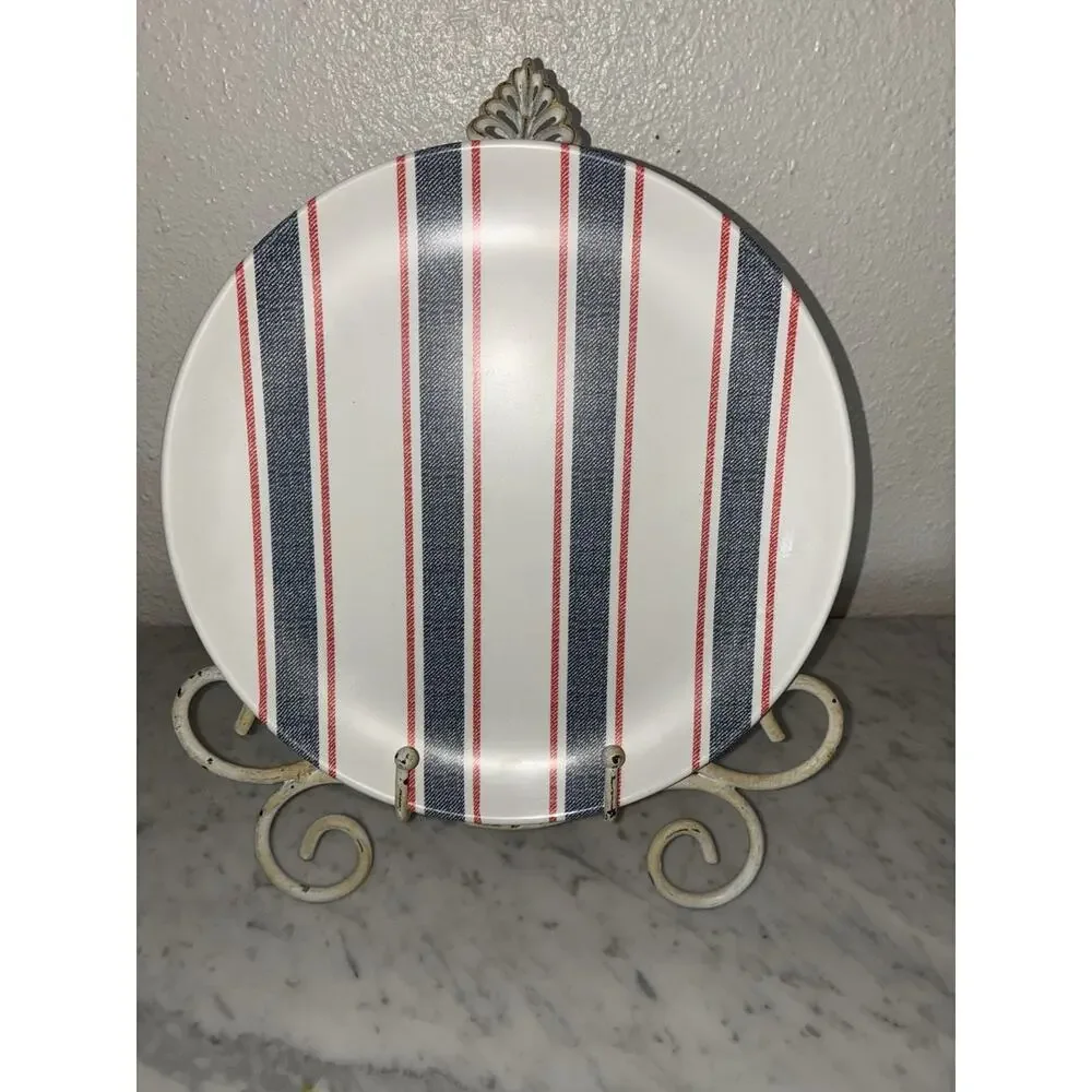 Hearth & Hand Magnolia Melamine Dinner & Salad Plates Set 4 Blue 4 Red White - Picture 2 of 9